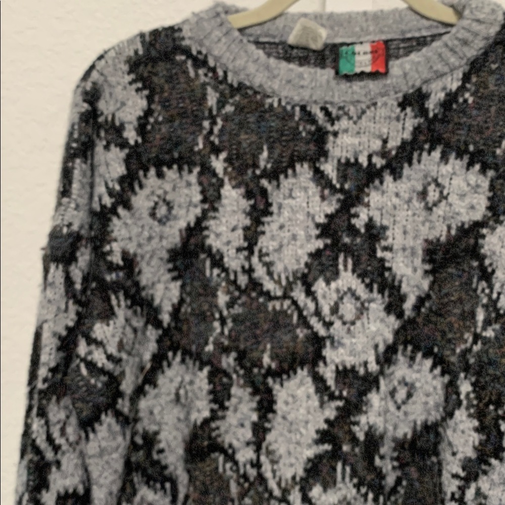 Vintage Italian Gray Boho Abstract Print Wool Blend Pullover Sweater - Picture 3 of 7